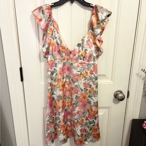 Altar'd State Floral Mini Dress - Pink and Orange